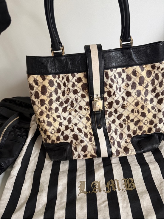 L.A.M.B. Handbags - L.A.M.B by Gwen Stefani Leopard Print Canvas & Leather Tote Bag Y2K